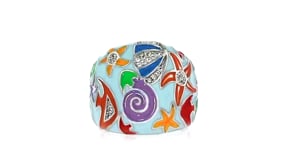10 ct. t.w. White Topaz and Multicolored Enamel Sea Life Ring in Sterling Silver