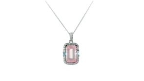 6.75 Carat Rose Quartz, .70 ct. t.w. White Zircon and .10 ct. t.w. Swiss Blue Topaz Pendant Necklace in Sterling Silver
