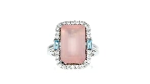 6.75 Carat Rose Quartz, .70 ct. t.w. White Zircon and .10 ct. t.w. Blue Topaz Ring in Sterling Silver