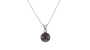 10-11mm Black Cultured Tahitian Pearl and .30 Carat White Topaz Pendant Necklace in Sterling Silver