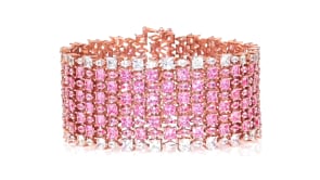 56.20 ct. t.w. Pink and White CZ Wide Bracelet in 18kt Rose Gold Over Sterling