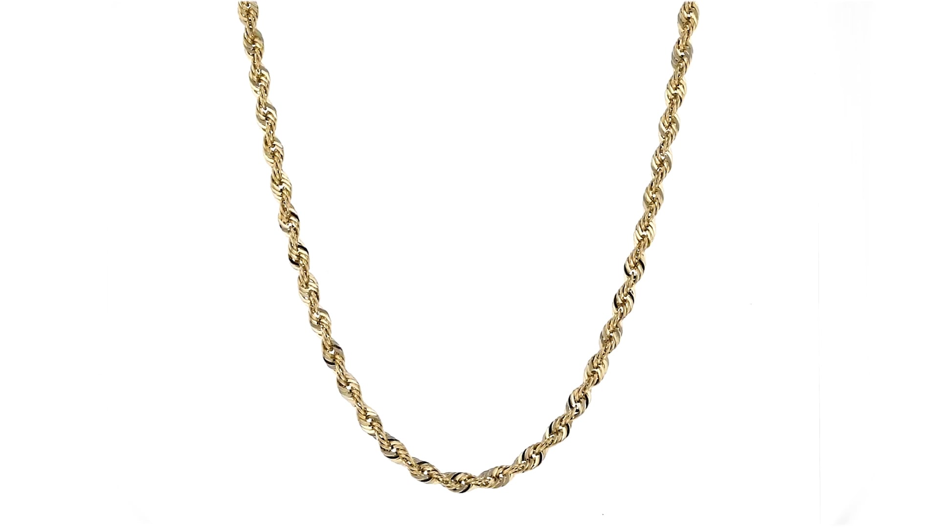 4mm 14kt Yellow Gold Rope Chain Necklace on Vimeo