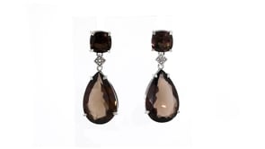 21.80 ct. t.w. Smoky Quartz Teardrop Earrings with Diamond Accents in Sterling Silver