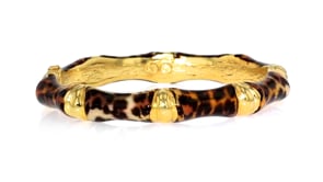 Italian Leopard-Print Enamel Bamboo-Style Bangle Bracelet in 18kt Gold Over Sterling