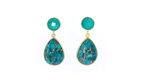Turquoise and 3.60 ct. t.w. Green Quartz Drop Earrings in 18kt Gold Over Sterling