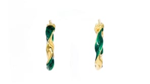 Italian Green Enamel and 18kt Gold Over Sterling Twist Hoop Earrings