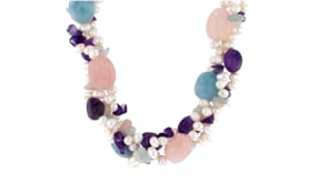 4-6.5mm Cultured Pearl and Multi-Stone Torsade Necklace with Sterling Silver