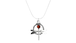 Amber Dragonfly Necklace in Sterling Silver
