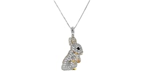 1.60 ct. t.w. White Topaz Bunny Pendant Necklace with Black Spinel Accents in Two-Tone Sterling Silver