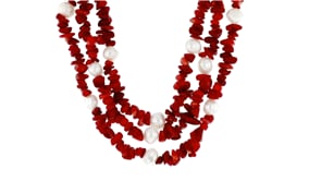 7-8mm Cultured Pearl and 4-9mm Red Coral Necklace with Sterling Silver