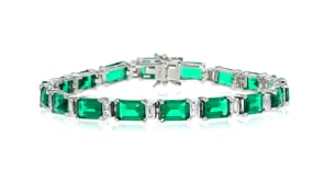 18.00 ct. t.w. Simulated Emerald and .80 ct. t.w. CZ Bracelet in Sterling Silver