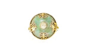 Jade Good Fortune Butterfly Ring in 18kt Gold Over Sterling