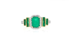 1.20 ct. t.w. Emerald and .15 ct. t.w. Diamond Ring in 14kt Yellow Gold