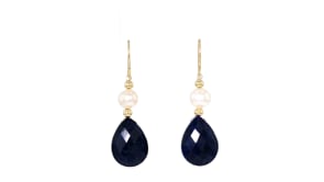 20.00 ct. t.w. Sapphire and Cultured Pearl Earrings in 14kt Yellow Gold