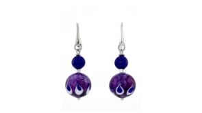 Italian Blue and Purple Murano Glass Bead Drop Earrings in Sterling Silver