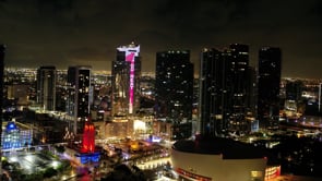 NBA Playoffs: Paramount Miami Worldcenter Tower Ignites World’s Tallest L.E.D. Atlanta, Cleveland, Miami Heat Logos B-Roll.