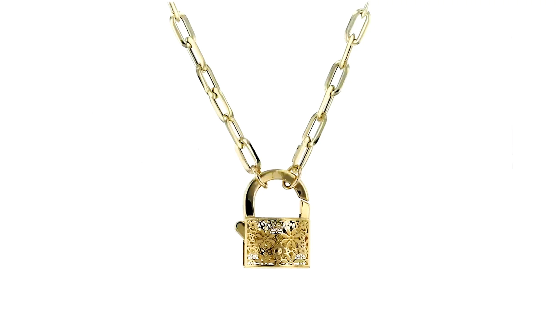 Italian 14kt Yellow Gold Floral Lock Paper Clip Link Necklace