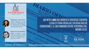 Ley N°21.400, que modifica diversos cuerpos legales para regular, en igualdad de condiciones, el matrimonio entre personas del mismo sexo / Fabiola Lathrop y Mauricio Tapia / Derecho Civil / Familia