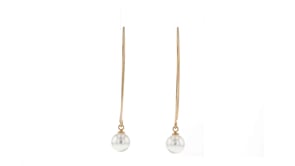 8-8.5mm Cultured Pearl Threader Drop Earrings in 18kt Gold Over Sterling