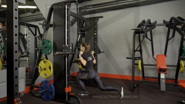 63-Обратные выпады в смите попеременно (Smith machine back lunges (change legs)) on Vimeo