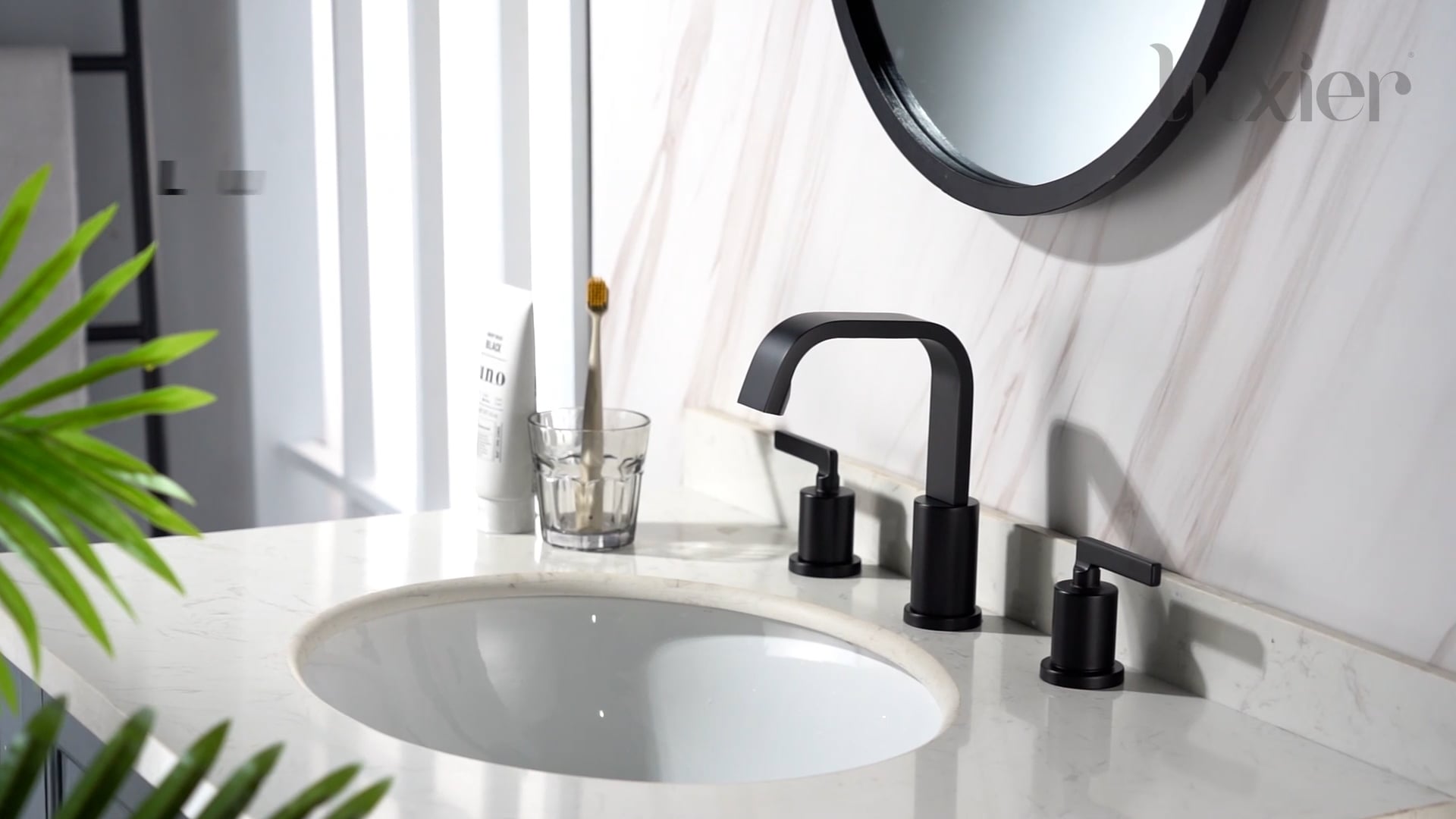 Luxier WSP04-T 2-Handle Widespread Bathroom Faucet with Drain, Matte Black