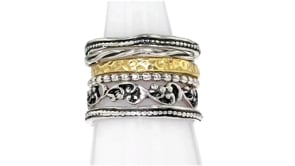 Sterling Silver and 18kt Gold Over Sterling Jewelry Set Six Textured Rings