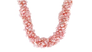 5-6mm Pink Cultured Baroque Pearl and 215.00 ct. t.w. Rose Quartz Torsade Necklace with Sterling Silver