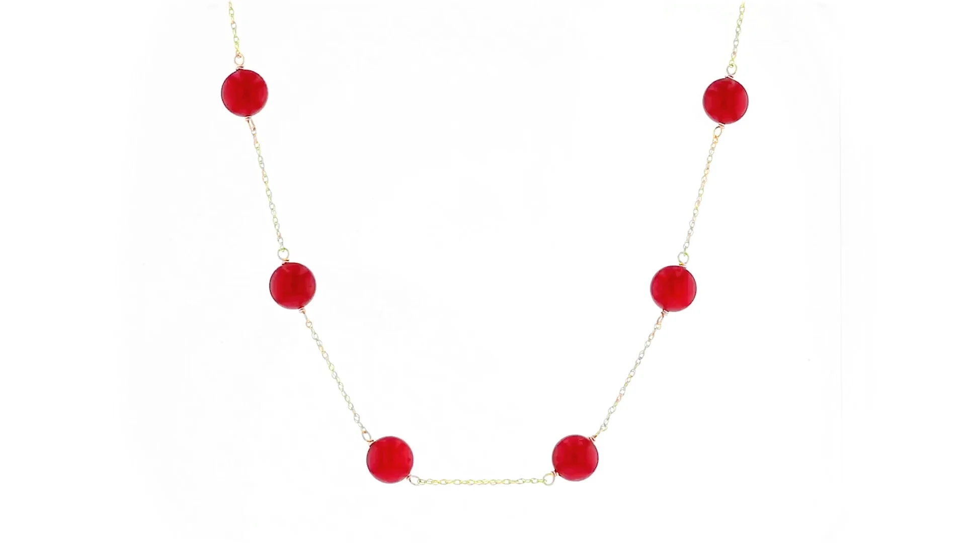 8mm Red Coral Bead Station Necklace in 14kt Yellow Gold | Ross Simons
