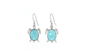 Larimar Sea Turtle Drop Earrings in Sterling Silver