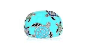 10 ct. t.w. White Topaz and Multicolored Enamel Turtle Ring in Sterling Silver