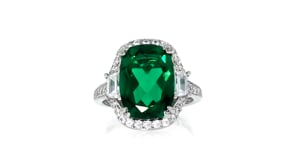 6.50 Carat Simulated Emerald Ring with 1.00 ct. t.w. CZs in Sterling Silver