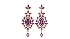 9.50 ct. t.w. Amethyst, 1.20 ct. t.w. Rhodolite Garnet and Rhodonite Drop Earrings in 18kt Gold Over Sterling
