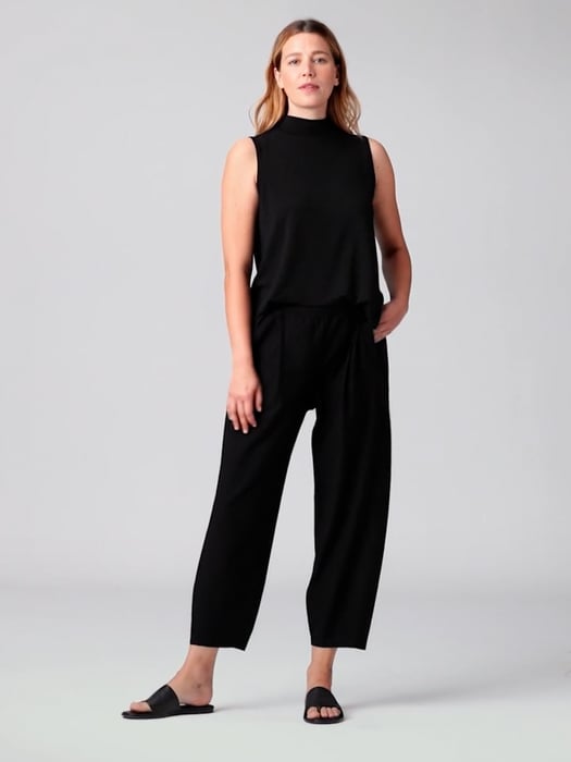 Washable Stretch Crepe Pleated Lantern Pant