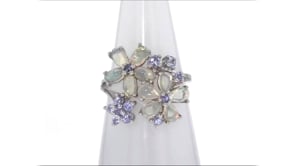 Opal and .36 ct. t.w. Tanzanite Flower Ring in Sterling Silver