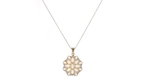 Opal and .10 ct. t.w. White Topaz Fancy Cluster Pendant Necklace in 18kt Gold Over Sterling