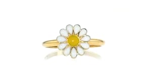 White and Yellow Enamel Daisy Ring in 14kt Yellow Gold