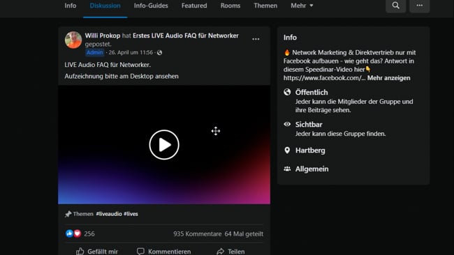 Reels Button in FB Gruppe fehlt - warum?