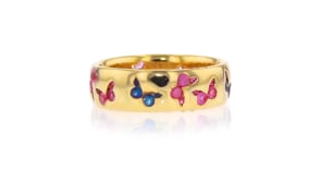 1.00 ct. t.w. Pink and Blue Sapphire Butterfly Ring in 18kt Gold Over Sterling