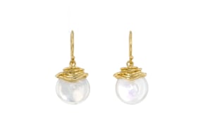 12-13mm Cultured Baroque Coin Pearl Drop Earrings in 18kt Gold Over Sterling