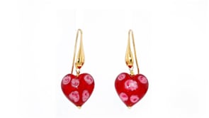 Italian Murano Glass Red Heart Drop Earrings in 18kt Gold Over Sterling