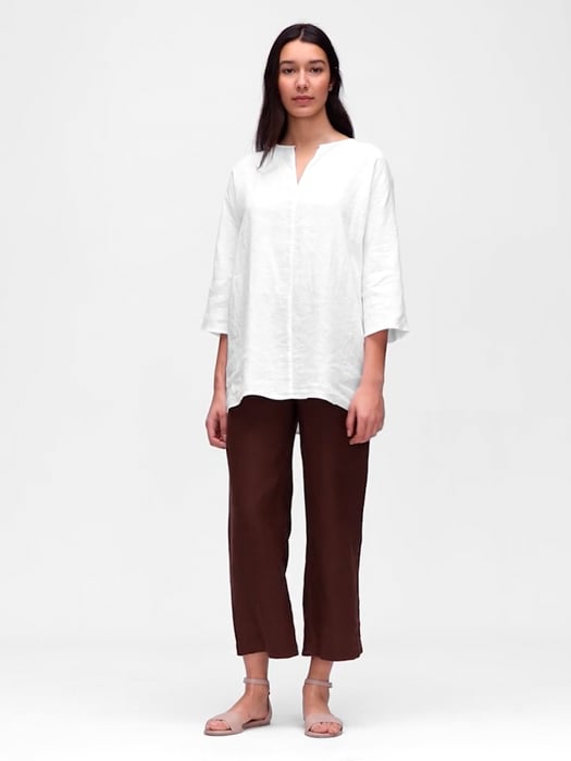 Organic Handkerchief Linen Split Neck Tunic | EILEEN FISHER