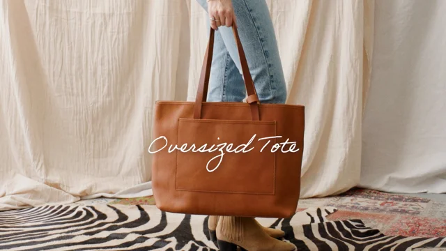 Oversize Cognac Brown Leather Tote Bag Shopper Bag Love 