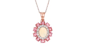 Opal and 2.50 ct. t.w. Pink Tourmaline Pendant Necklace with 1.00 ct. t.w. White Topaz in 18kt Rose Gold Over Sterling
