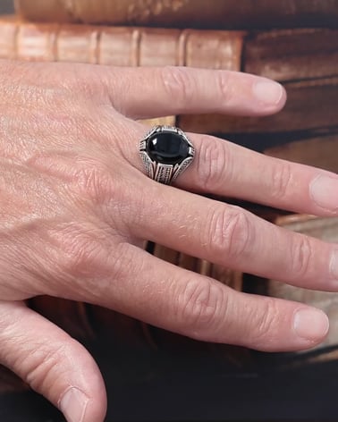 Video: Gealterter Effekt 925 Sterlingsilber Onyx Biker Ringe
