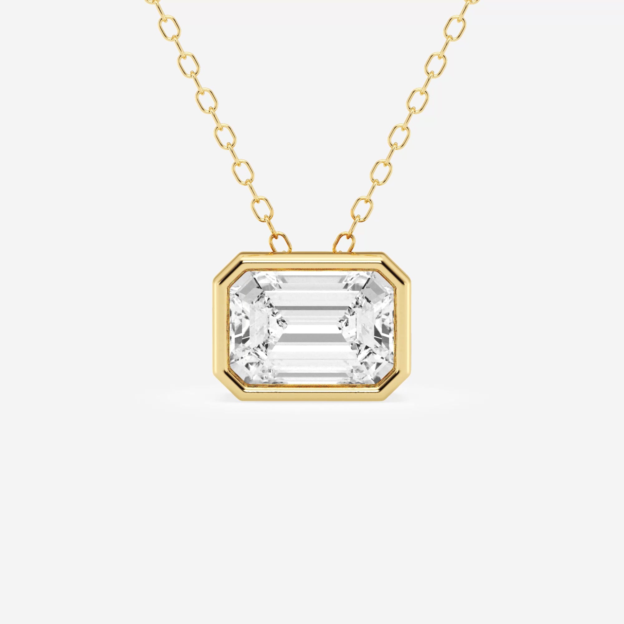 product video for 2 ctw Emerald Lab Grown Diamond East West Bezel Set Solitaire Pendant with Adjustable Chain