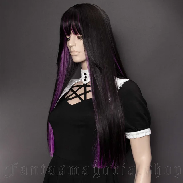 Black wig outlet with bangs cosplay