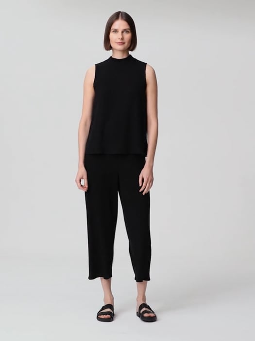 Basic Black Cotton Blend Roll Neck Sleeveless Crop Top