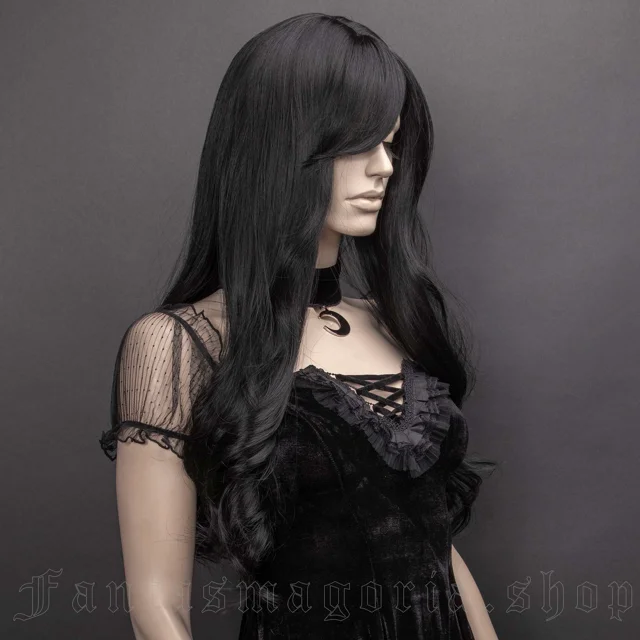 Faerie Black Synthetic Long Wavy Hair Wig With Bangs