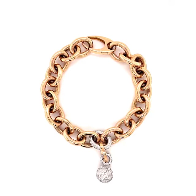 0.34 carat bold diamond chain bracelet in red gold with diamond pendant of 1.44 carat