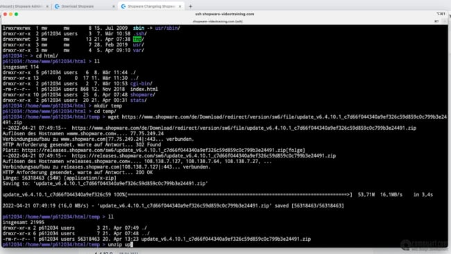 Update des Shops über die Konsole